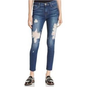 Frame Le High Skinny Crop Raw Hem Distressed Jean Size 25